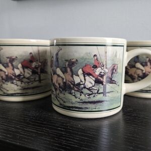 Ralph Lauren Vintage Equestrian Themed Ceramic Mug Set 4